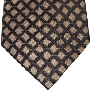 Pierre Cardin Brown, Beige Geometric Pattern 100% Silk Tie Necktie